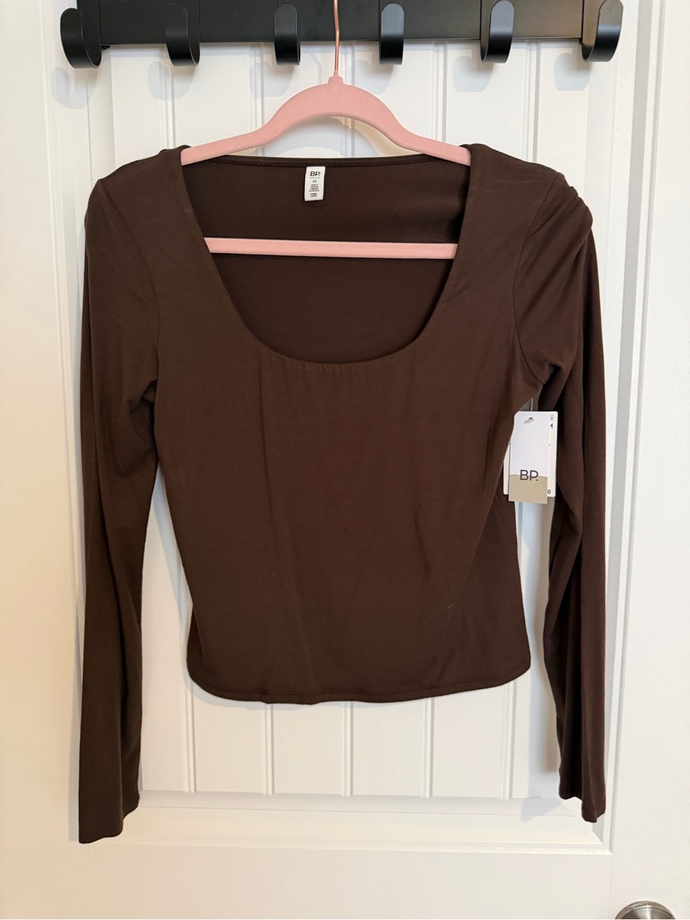 bp Brown Long-Sleeve Scoop Neck Top